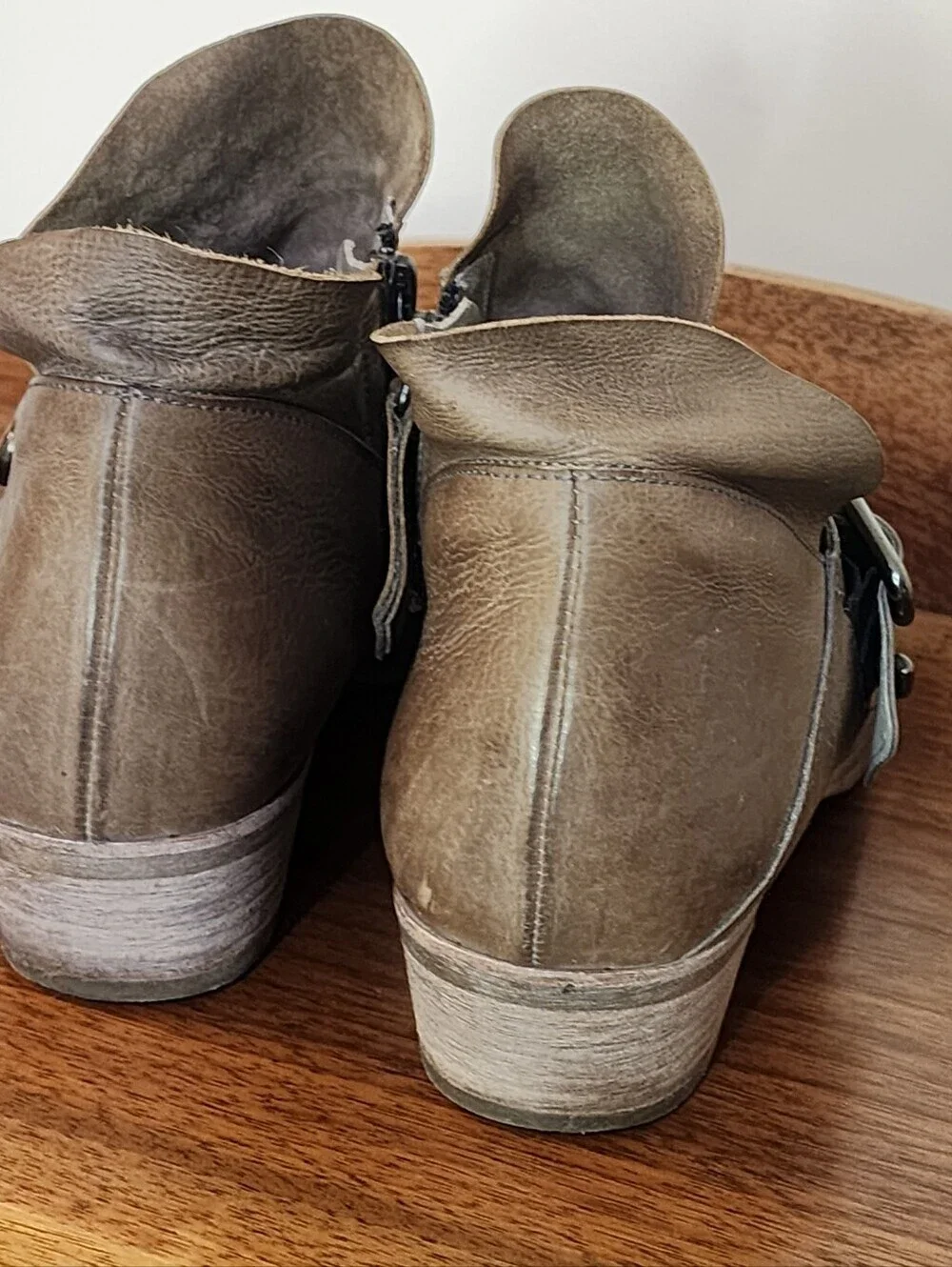 Paul Green Boots AnkleMoto Buckle  Leather Brown/Gray Zip Biker Punk Western